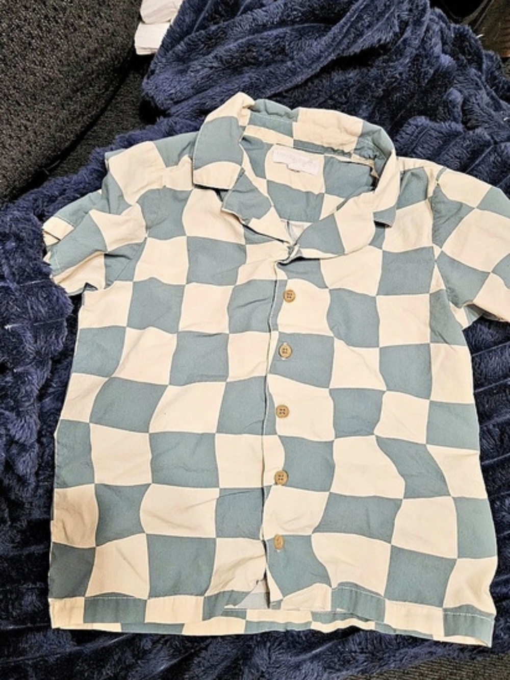 Grayson Threads Boys Checkered Button Down Blue & Cream Size XS Like New